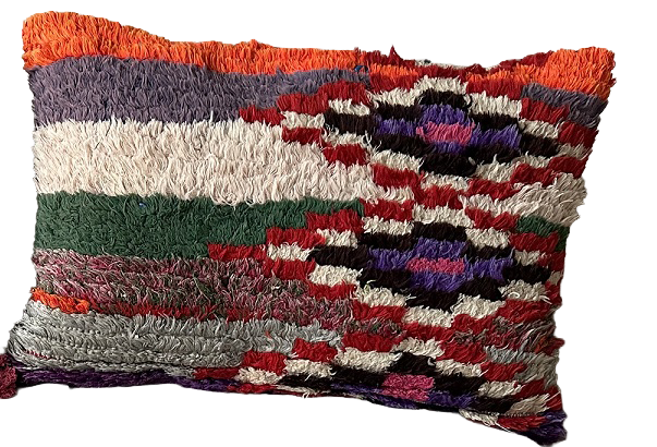 Marokkaans Boucherouite Block Print kussen - multi-colour oranje - 60 x 40 cm
