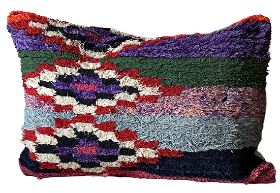 Marokkaans Boucherouite Block Print kussen - multi-colour rood - 60 x 40 cm