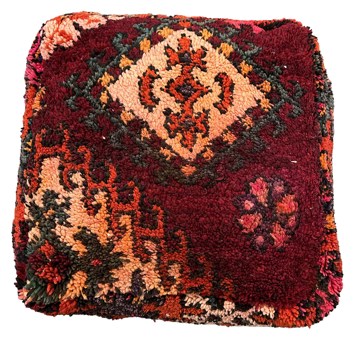 Marokkaanse Boujaad / kelim poef - rood + roze mix