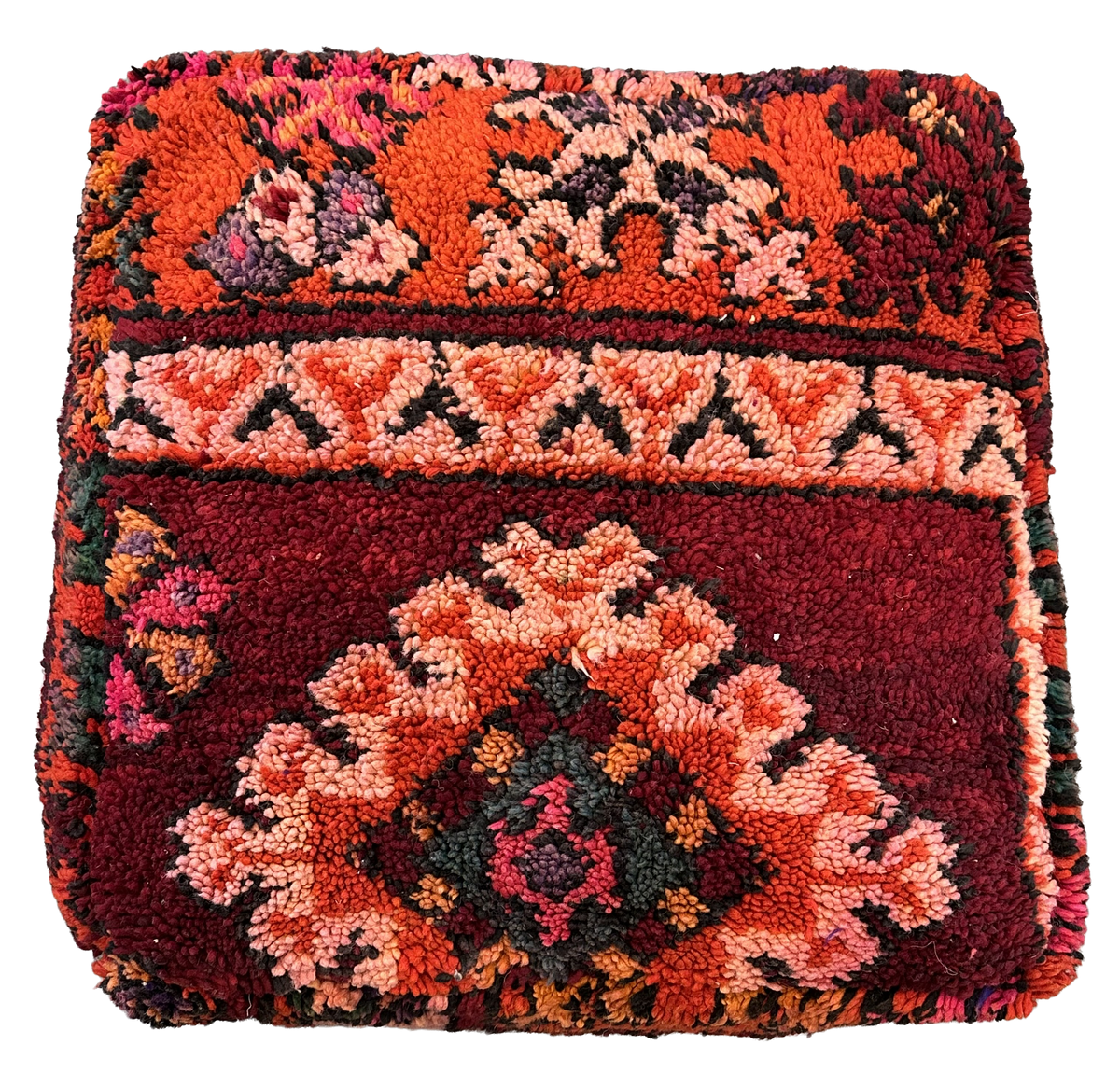 Marokkaanse Boujaad / kelim poef - rood+roze mix