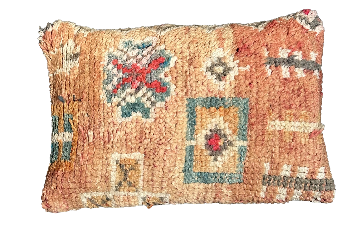 Marokkaans kussen - terracotta + turkoois mix - 55 x 40 cm