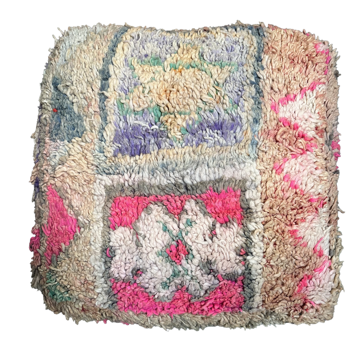 Marokkaanse Boujaad / kelim poef - roze + blauw mix