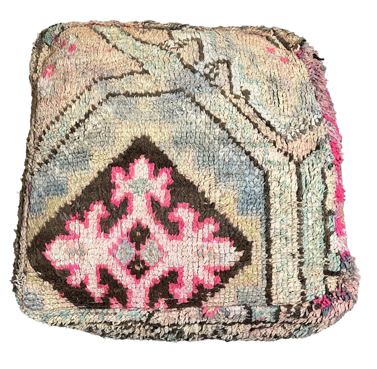 Marokkaanse Boujaad / kelim poef - roze + blauw mix