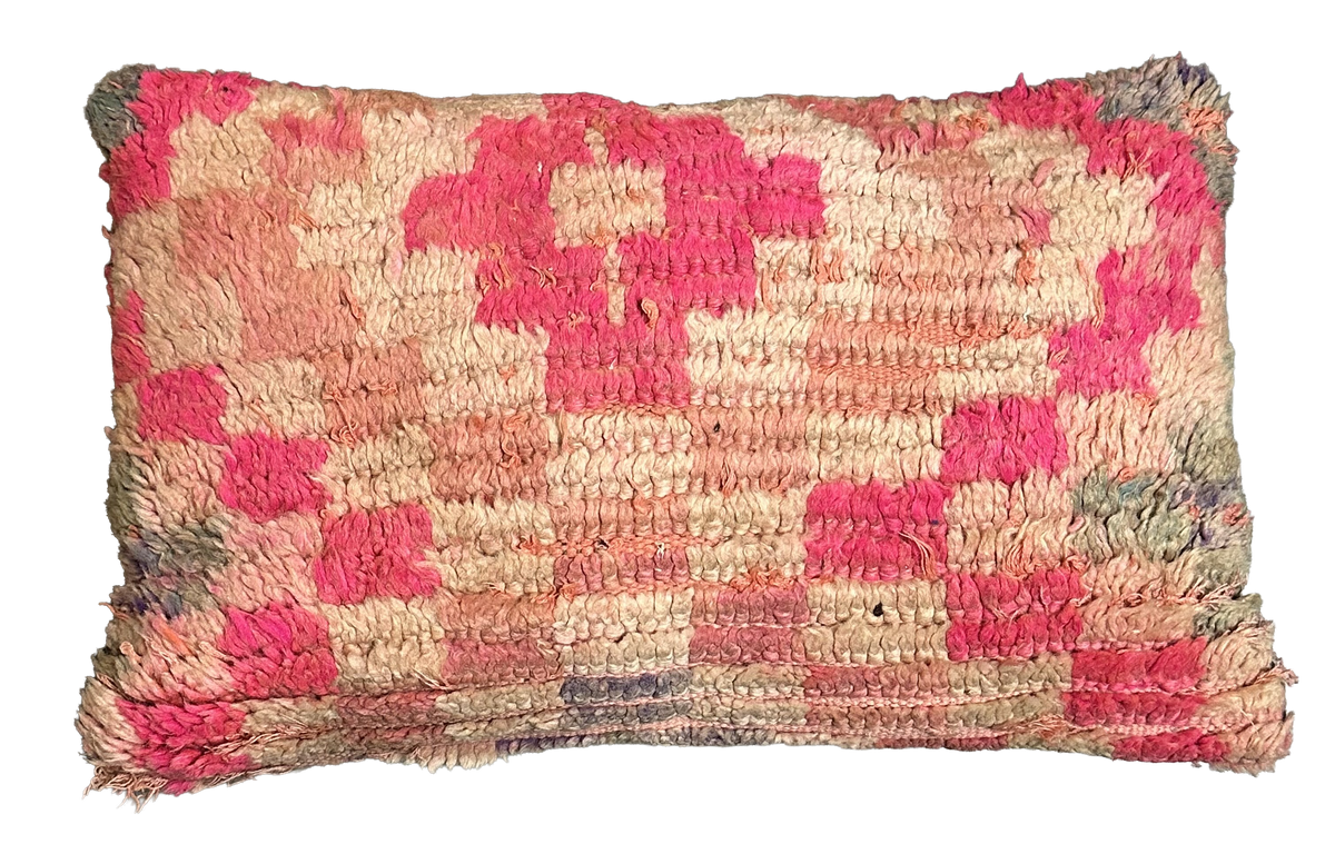 Marokkaans kussen - fuchsia + naturel mix - 60 x 40 cm