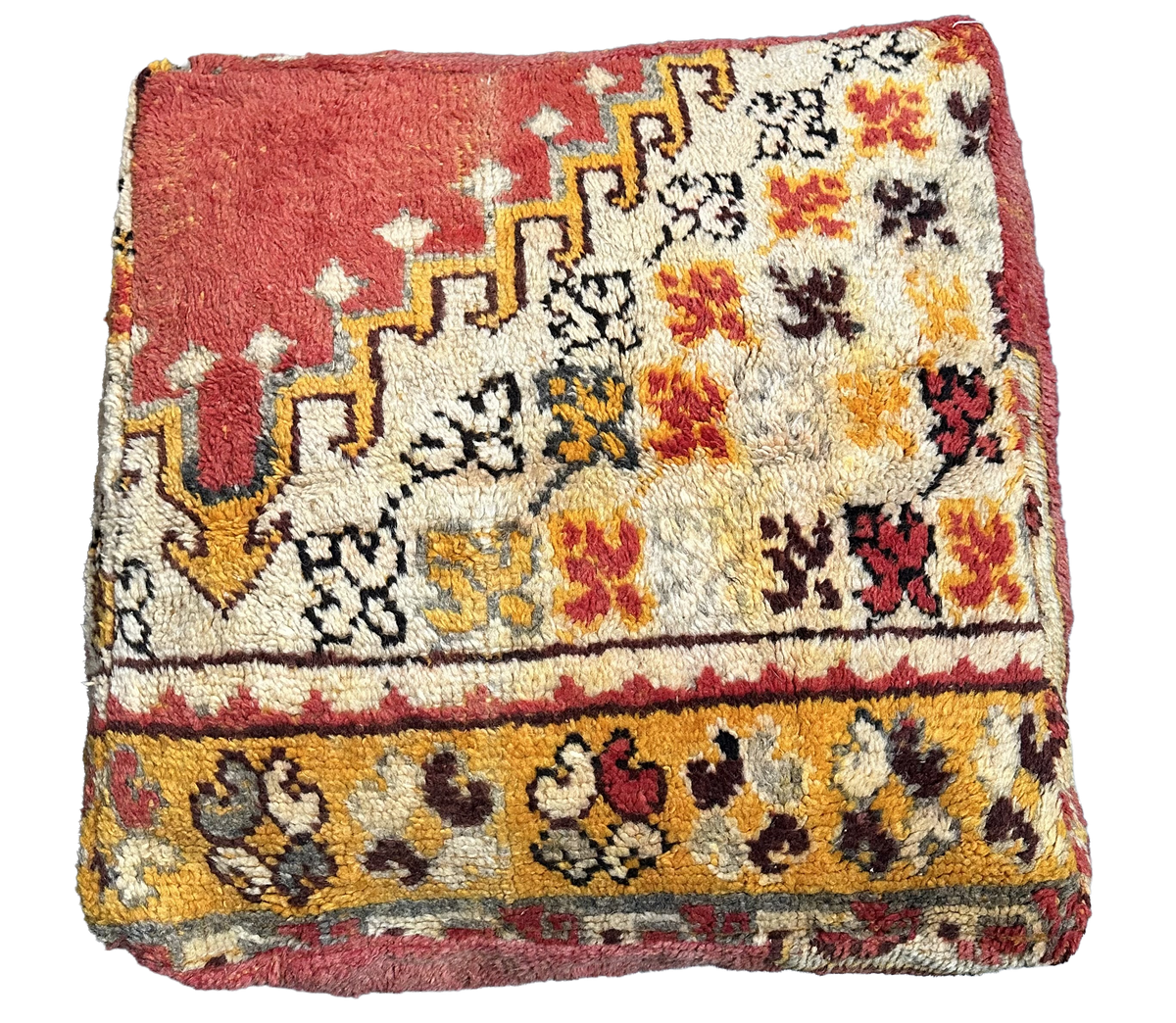 Marokkaanse Boujaad / kelim poef - warm oranje + rood mix