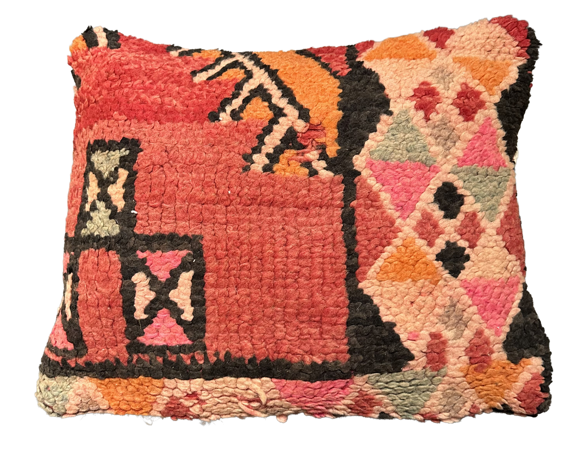Marokkaans kussen - oranje + rood mix - 45 x 40 cm