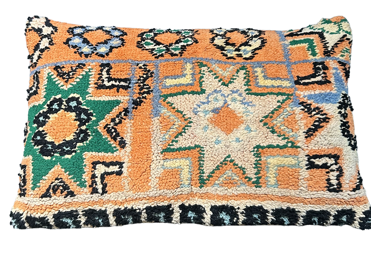Marokkaans kussen - oranje mix + ster - 60 x 35 cm