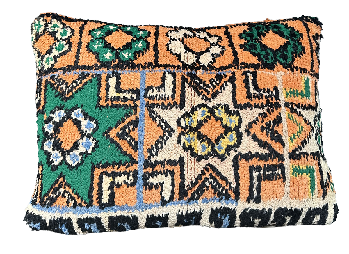 Marokkaans kussen - oranje mix + ster - 55 x 40 cm