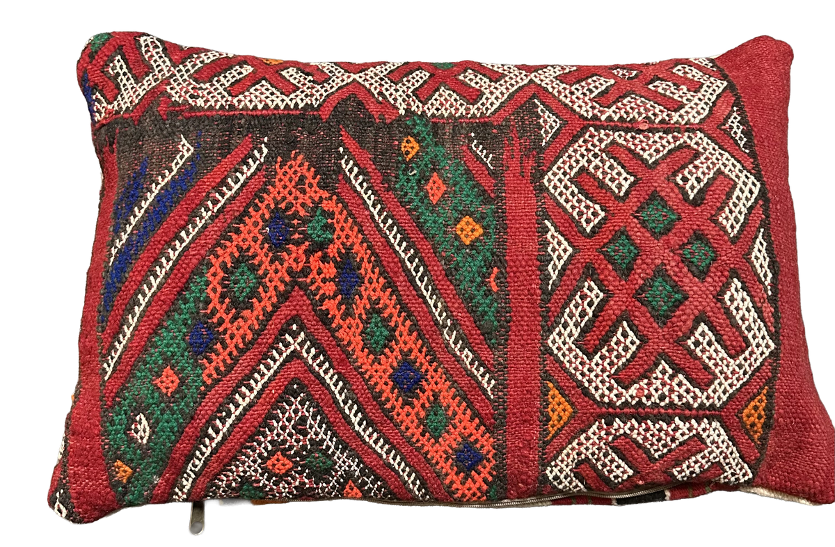 Marokkaans kussen - rood + neon mix - 60 x 40 cm
