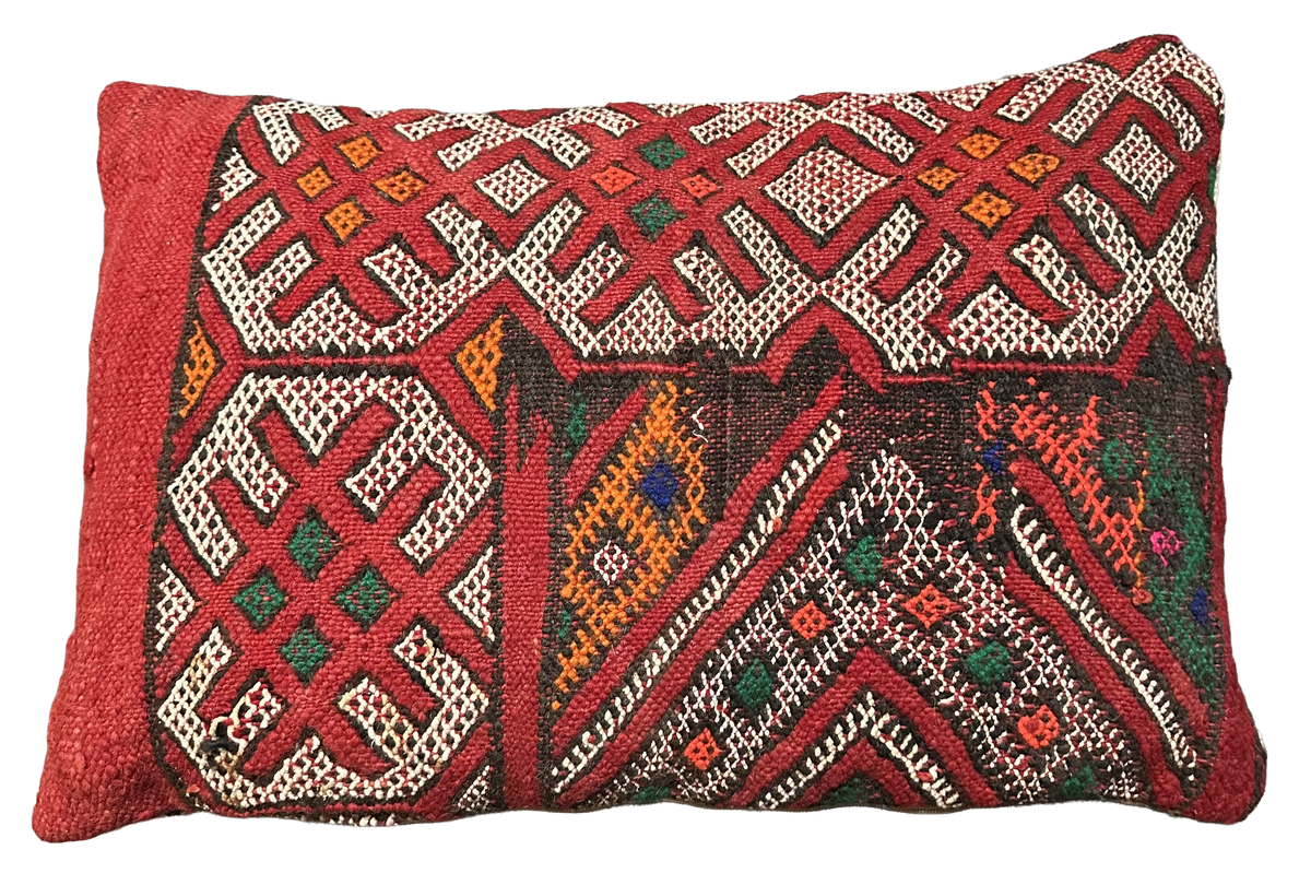 Marokkaans kussen - rood met neon mix - 60 x 40 cm