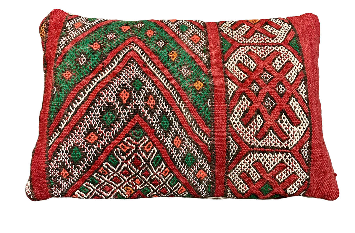 Marokkaans kussen - rood + neon mix - 60 x 40 cm