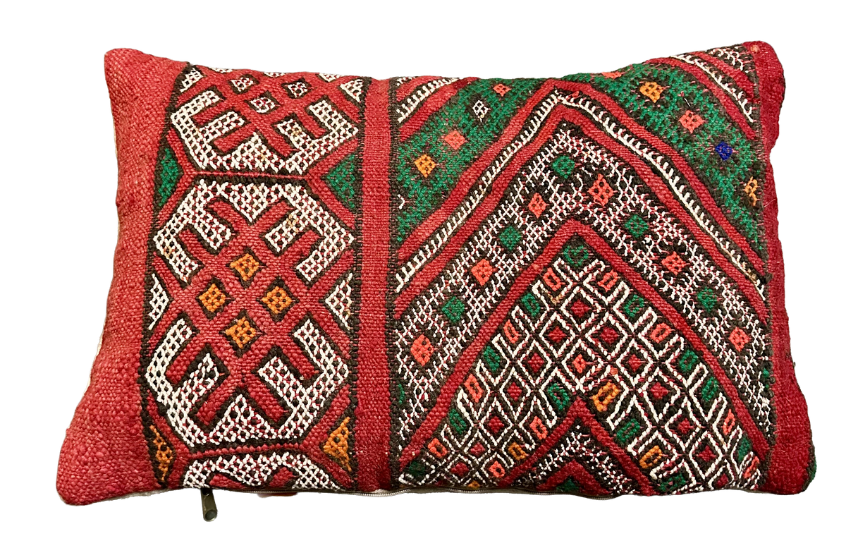 Marokkaans kussen - rood + neon mix - 60 x 40 cm