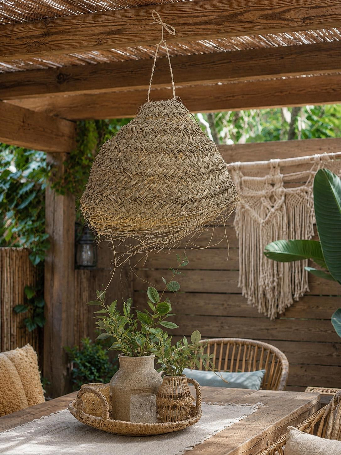 Hanglamp gevlochten - naturel - hoogte 35 cm