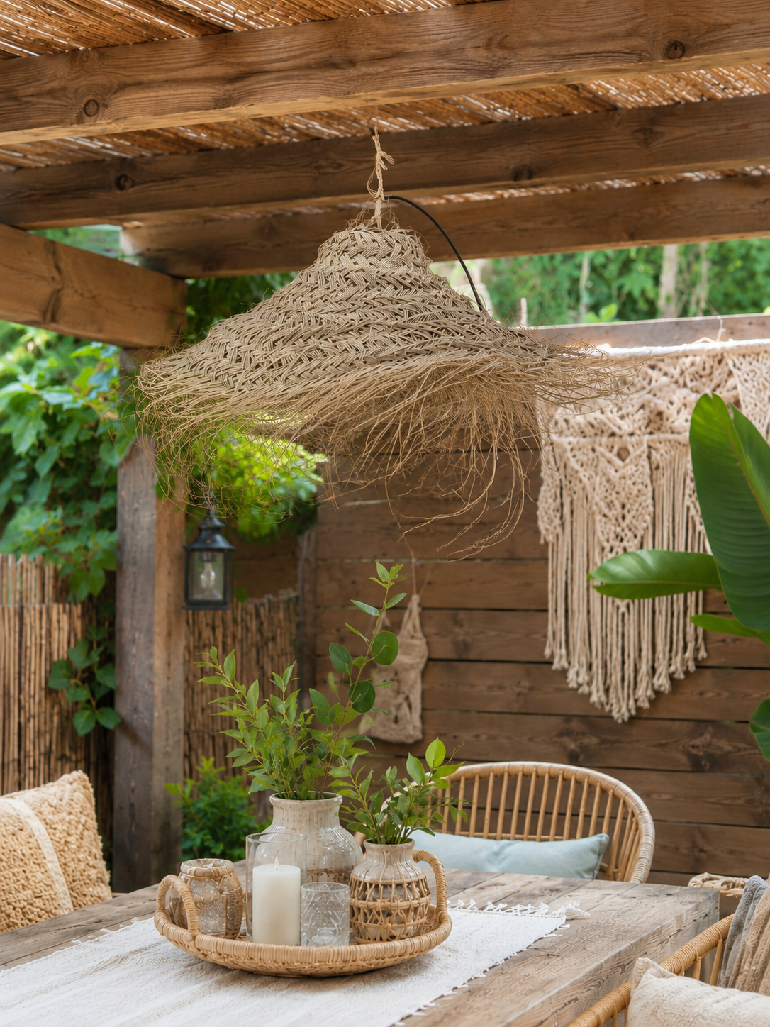 Hanglamp gevlochten "hoed"- naturel - hoogte 25 cm