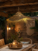 Hanglamp gevlochten "hoed"- naturel - hoogte 25 cm