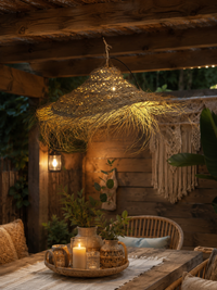 Hanglamp gevlochten "hoed"- naturel - hoogte 25 cm