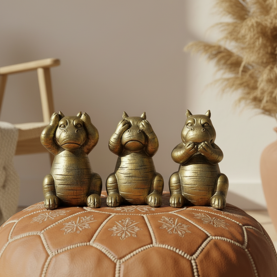 Gouden nijlpaarden - Horen, Zien & Zwijgen - Set van 3