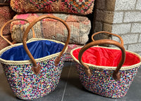Rieten Strandtas met multicolor pailletten