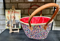 Rieten Strandtas met multicolor pailletten