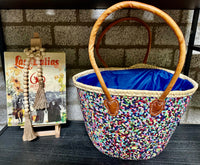 Rieten strandtas met multicolor pailletten