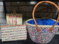 Rieten strandtas met multicolor pailletten