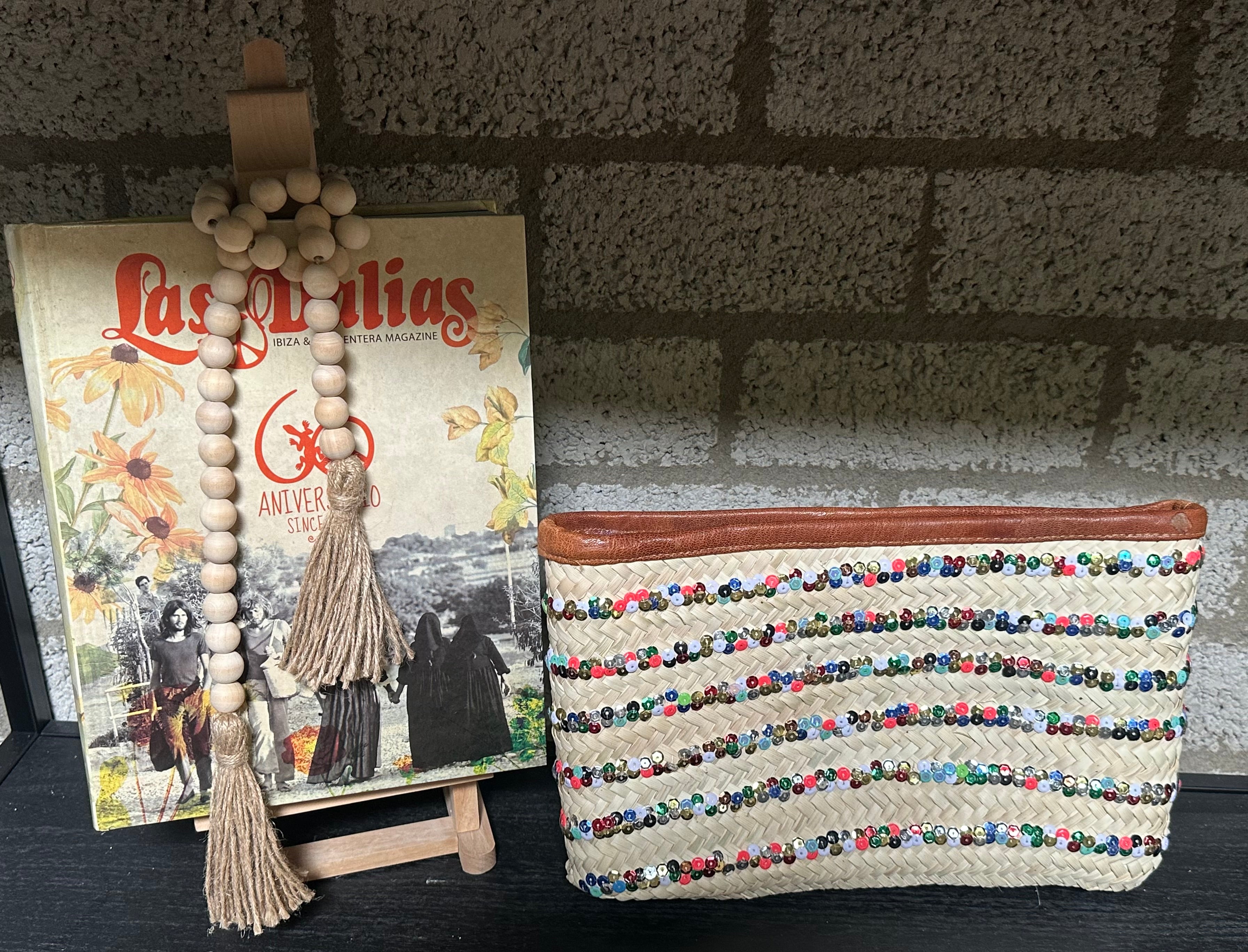 Rieten boho Clutch met multicolor pailletten