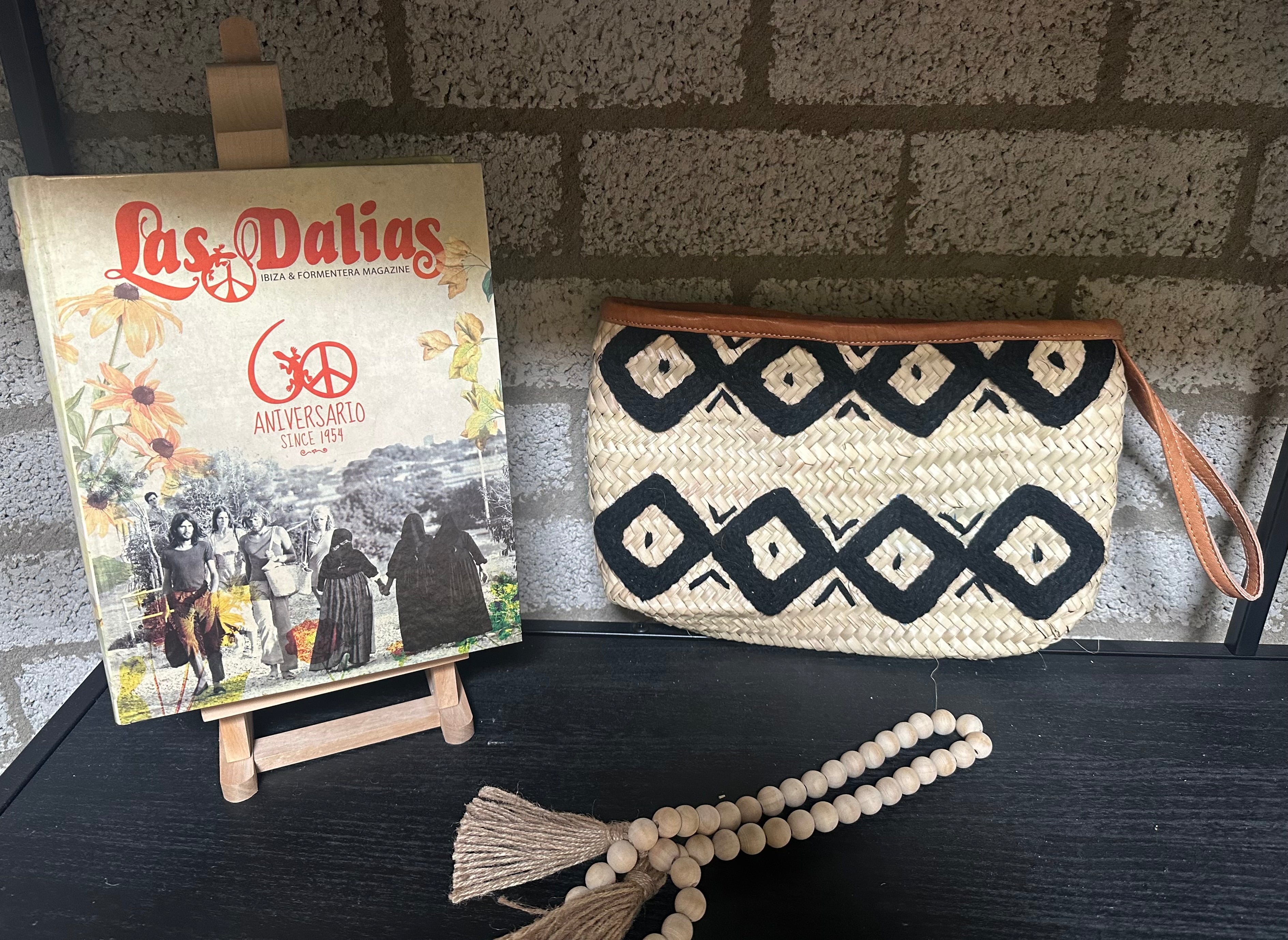 Rieten boho Clutch  - naturel met zwart