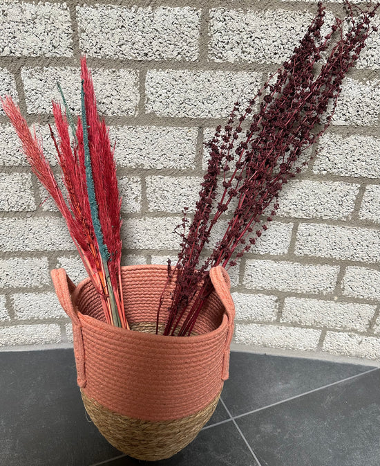 Opbergmand met handvaten - Oranje/Roze - hoogte 34 cm