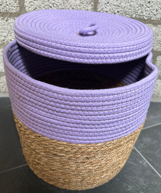 Opbergmand met deksel - Lila - hoogte 28 cm