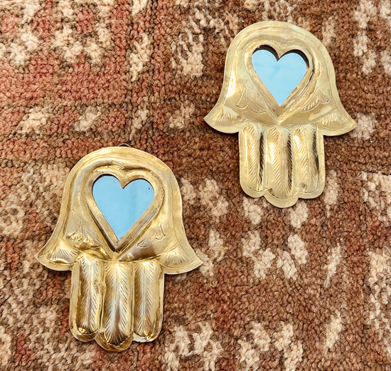 Messing Spiegeltje Hamsa hand met hart