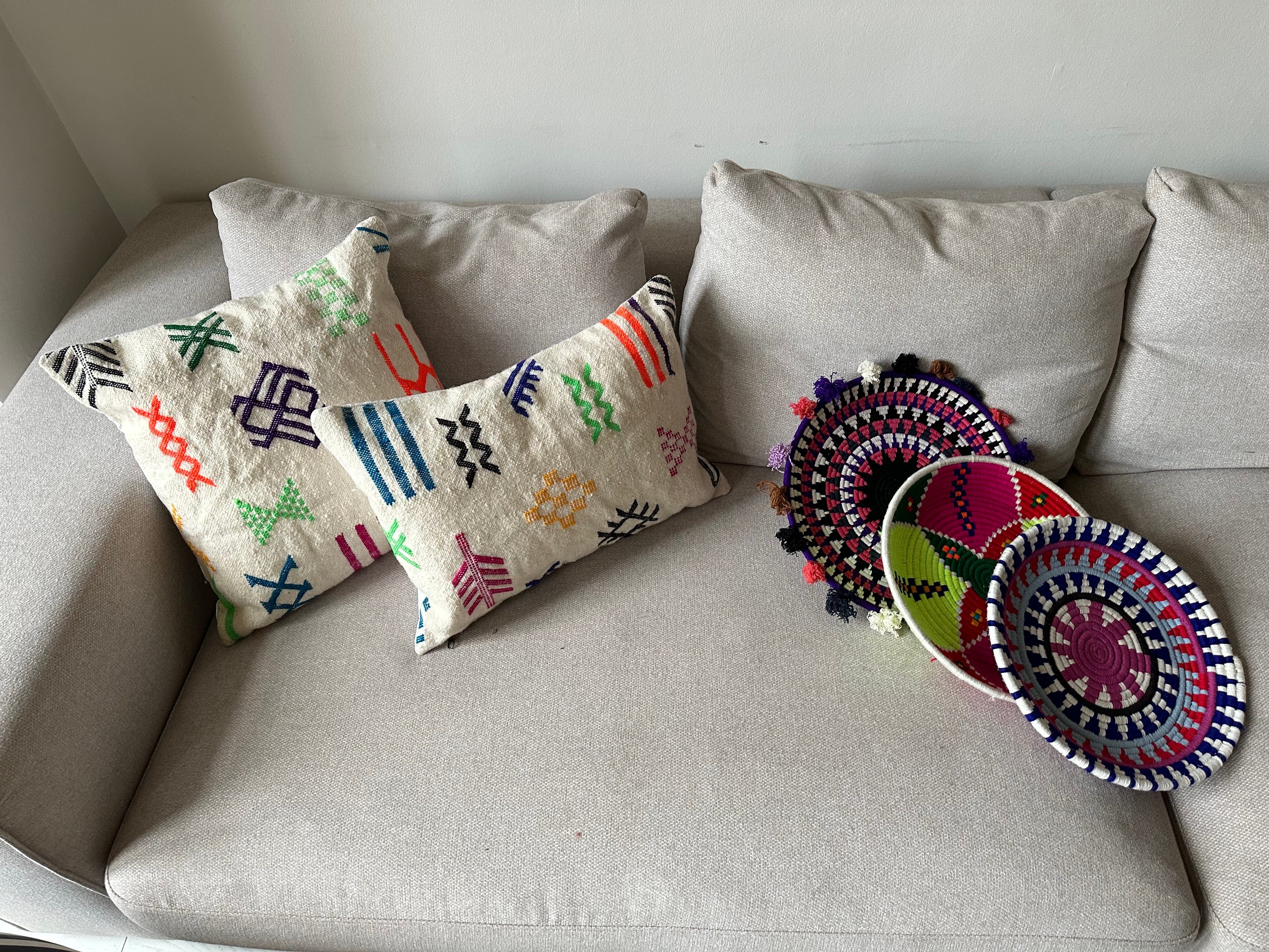 Berber schaal - roze mix + ster en pompoms - Ø 36 cm
