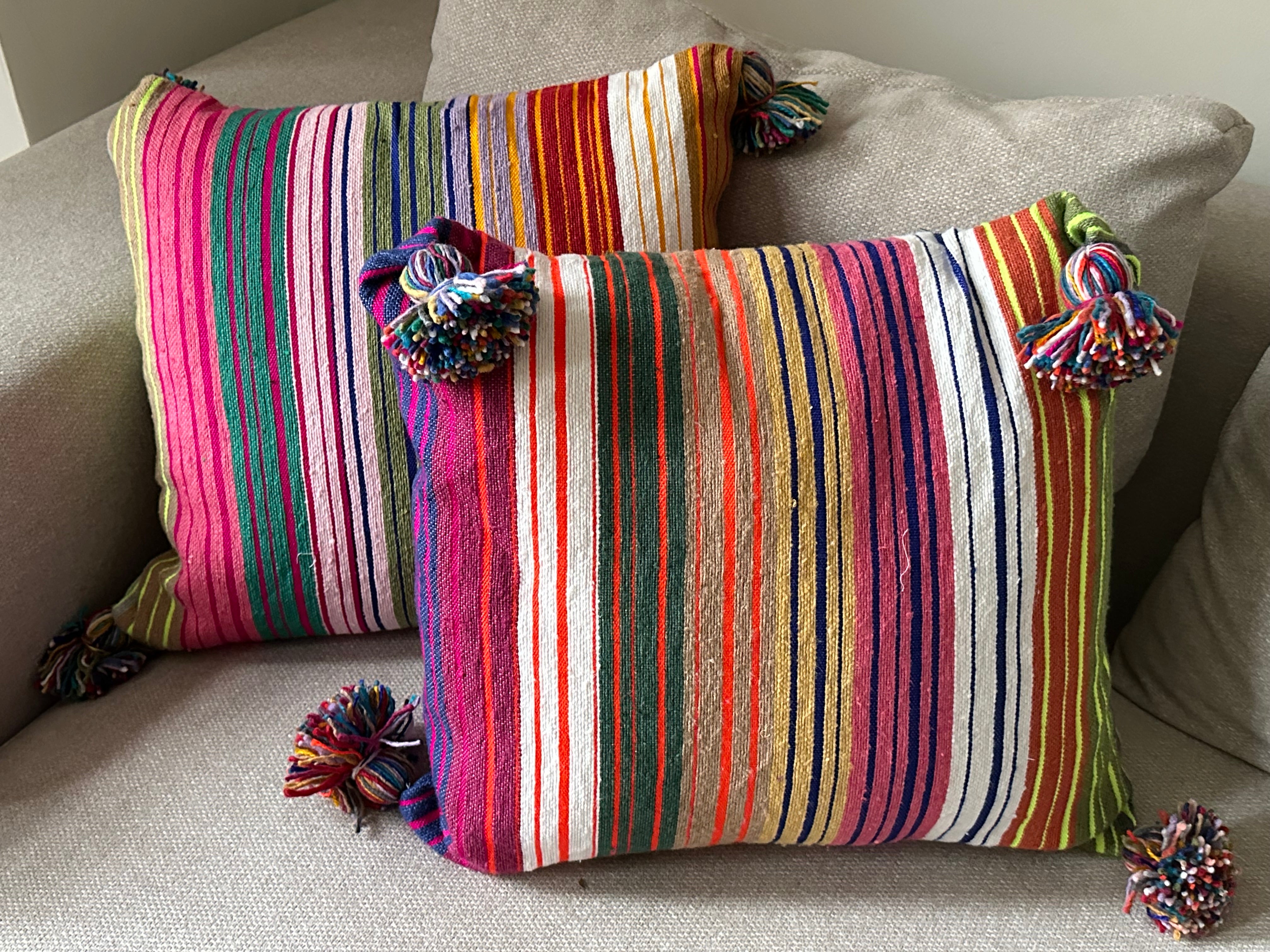 Marokkaans Moira Gestreepte Pompon Kussen - multi-colour - 50 x 50 cm