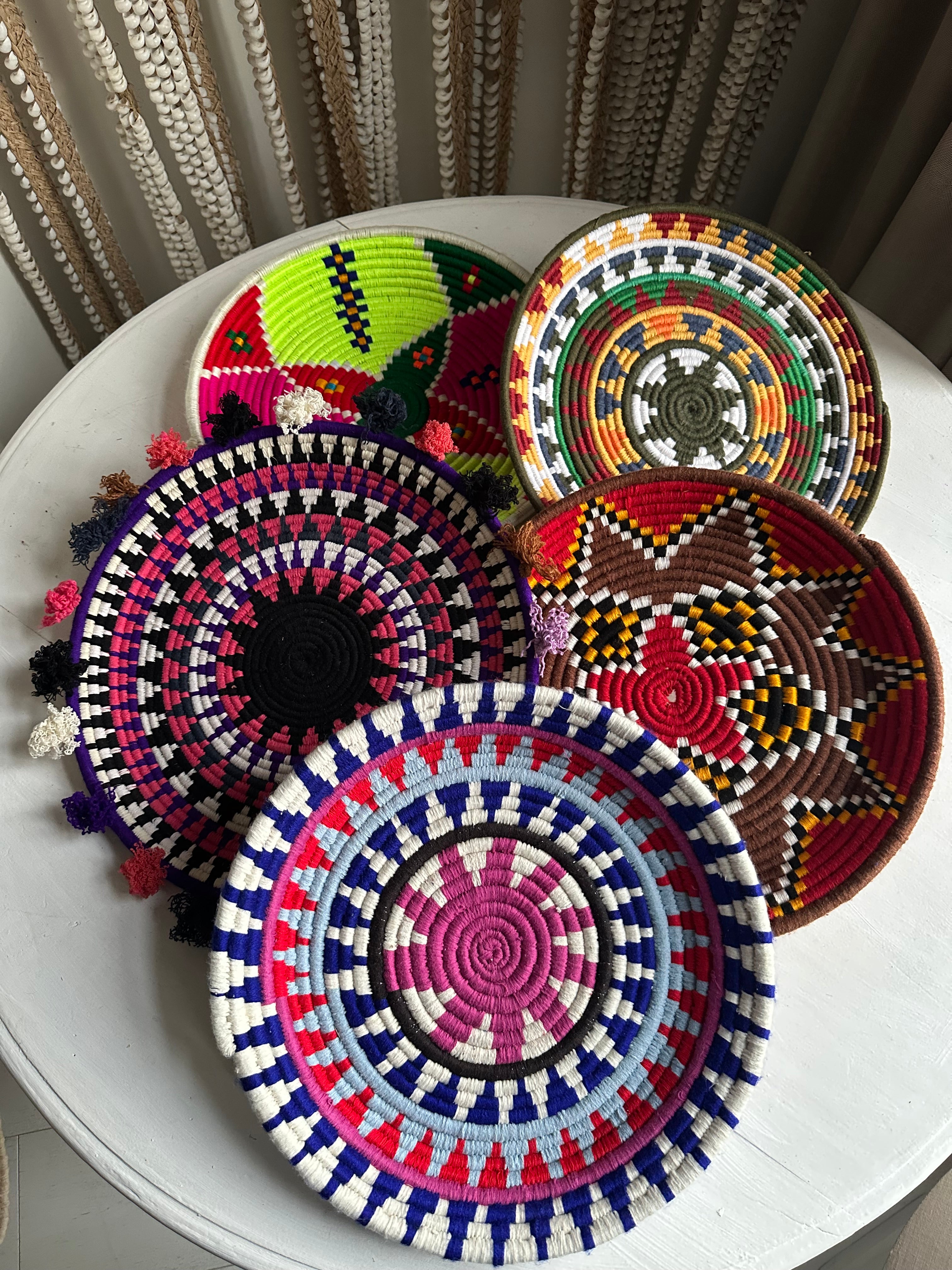 Berber schaal - roze mix + ster en pompoms - Ø 36 cm