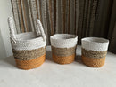 Zeegrasmanden set van 3 stuks - wit/naturel/oranje
