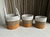 Zeegrasmanden set van 3 stuks - wit/naturel/oranje