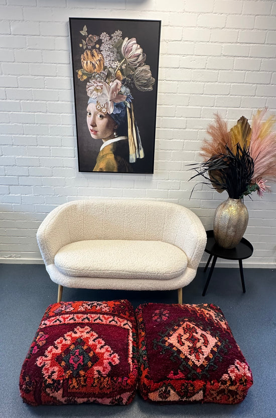 Marokkaanse Boujaad / kelim poef - rood + roze mix