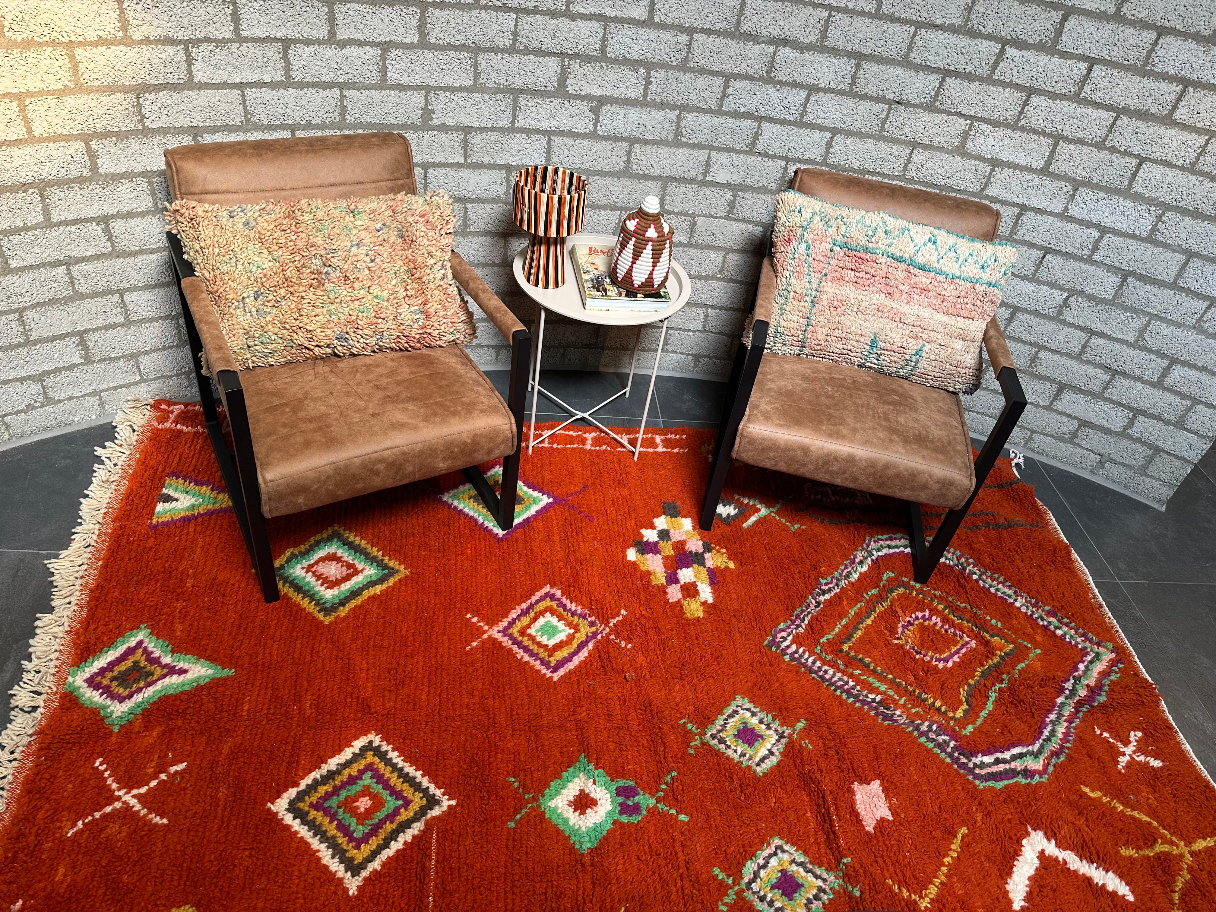 Marokkaans Boujaad vloerkleed - oranje/rood - 247 x 170 cm