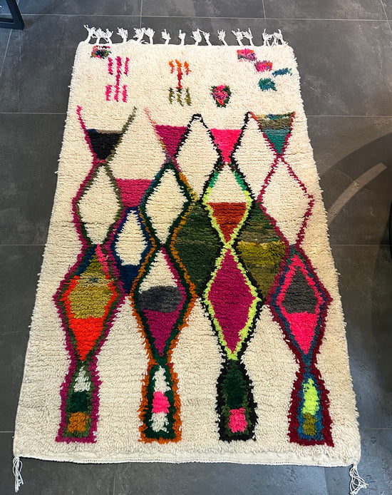 Marokkaans Boujaad vloerkleed - wit + multicolor - 170 x 100 cm