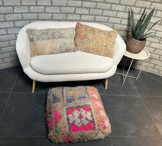 Marokkaanse Boujaad / kelim poef - roze + blauw mix