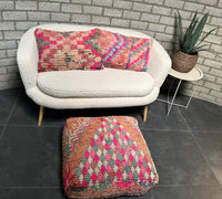 Marokkaans Boujaad / kelim poef - multicolor roze