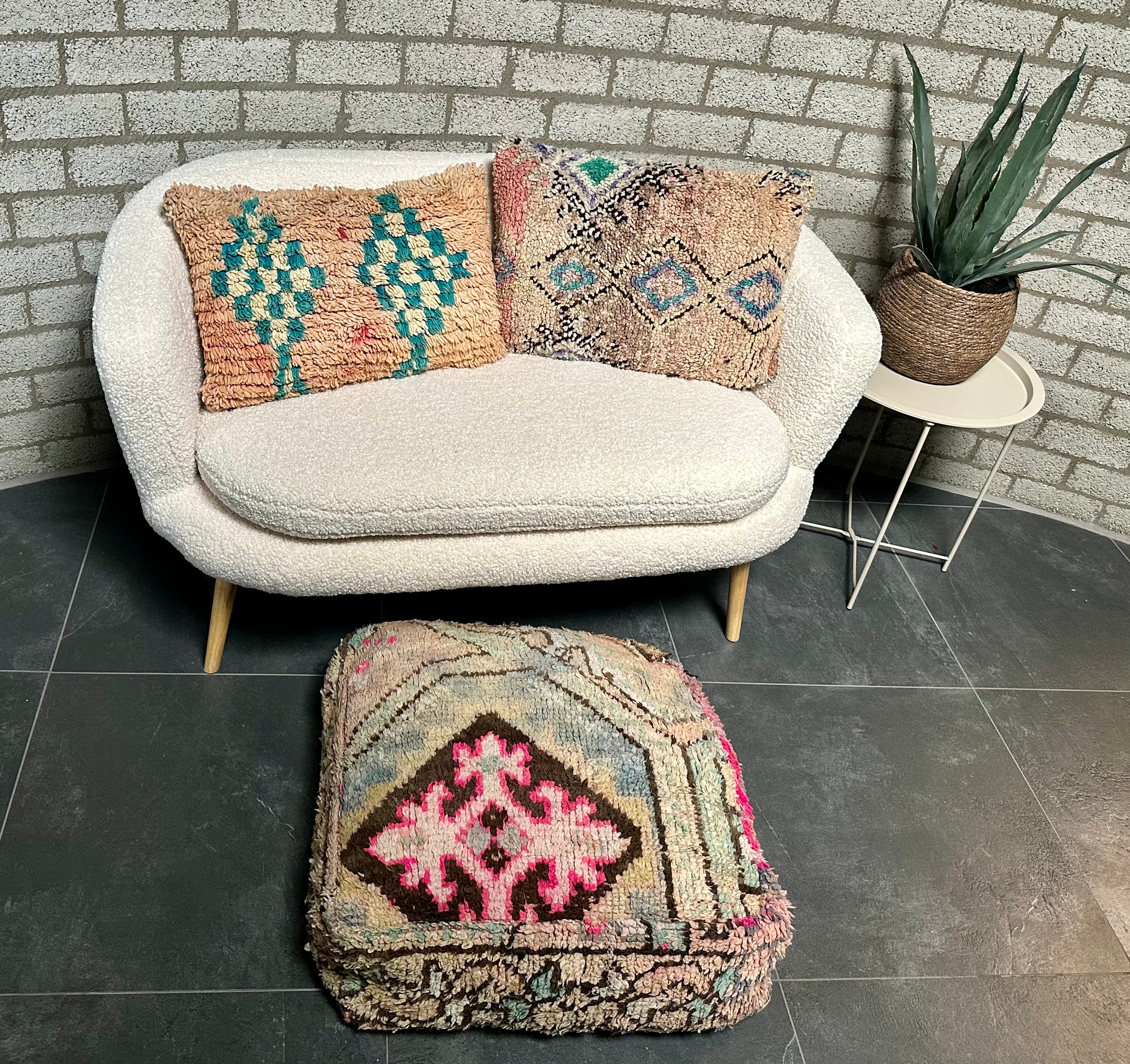Marokkaanse Boujaad / kelim poef - roze + blauw mix