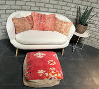 Marokkaanse Boujaad / kelim poef - warm oranje + rood mix
