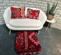 Marokkaans kussen - oranje + rood mix - 45 x 40 cm
