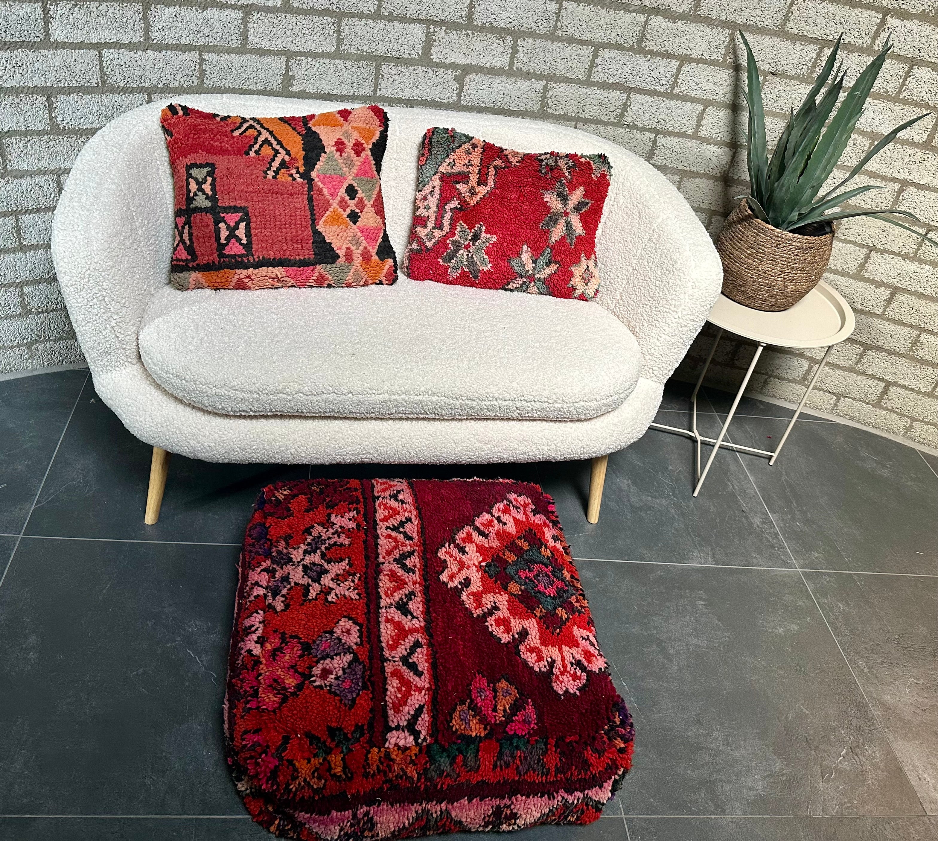 Marokkaans kussen - oranje + rood mix - 45 x 40 cm