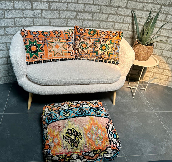 Marokkaans kussen - oranje mix + ster - 60 x 35 cm