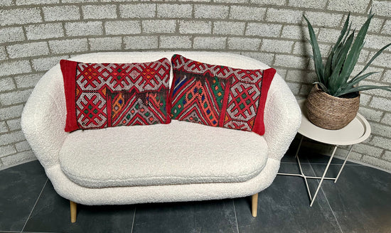 Marokkaans kussen - rood + neon mix - 60 x 40 cm