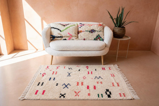 Marokkaans Boujaad vloerkleed - wit + multicolor - 160 x 100 cm