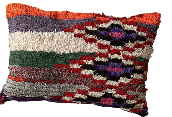Marokkaans Boucherouite Block Print kussen - multi-colour oranje - 60 x 40 cm