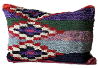 Marokkaans Boucherouite Block Print kussen - multi-colour rood - 60 x 40 cm