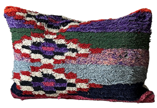 Marokkaans Boucherouite Block Print kussen - multi-colour rood - 60 x 40 cm